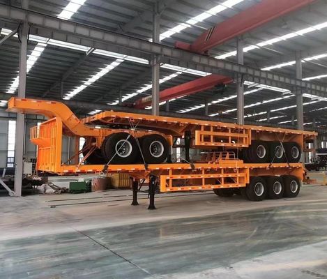 200 toneladas de carga útil máxima Wosheng doble enlace semirremolque de cama plana para el transporte de contenedores