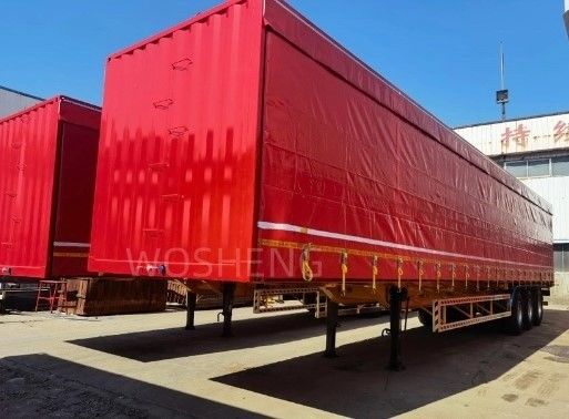 Camión 40-50ton 3 Ejes 40ft 45ft Cortina roja lateral deslizante Semirremolque con lonas de PVC