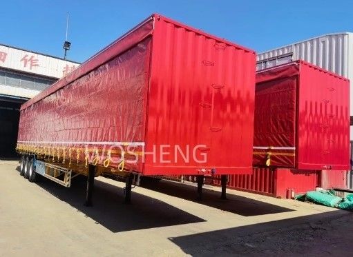 Camión 40-50ton 3 Ejes 40ft 45ft Cortina roja lateral deslizante Semirremolque con lonas de PVC