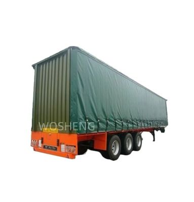 Semi-remolque Wosheng Durable 3 Ejes Verde 40ft 45ft PVC Cortina Lado del camión de entrega