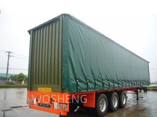 Semi-remolque Wosheng Durable 3 Ejes Verde 40ft 45ft PVC Cortina Lado del camión de entrega