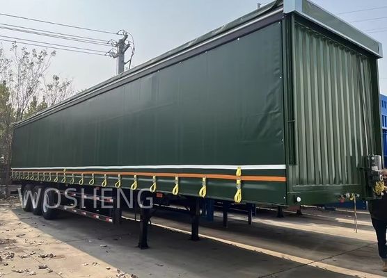 Wosheng 3 Ejes Verde 40ft 45ft PVC Cortina lateral Semi remolque 13T 16T BPW / FUWA Eje