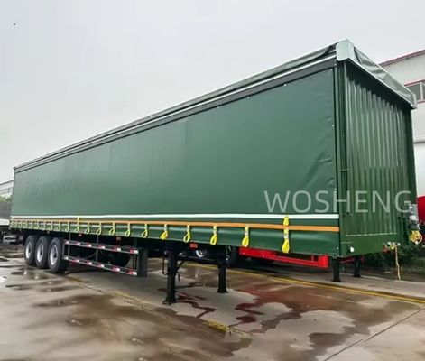 Wosheng 3 Ejes Verde 40ft 45ft PVC Cortina lateral Semi remolque 13T 16T BPW / FUWA Eje