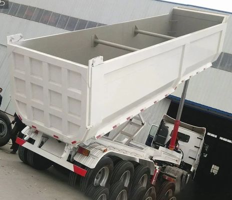 3 ejes en forma de U, volquete hidráulico trasero, camión de descarga semi remolque con ejes FUWA/Wosheng