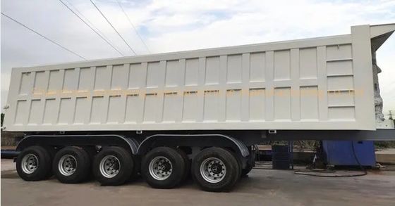 5 ejes de descarga hidráulica trasera del semirremolque de punta con barra principal de acero Q345B / T700