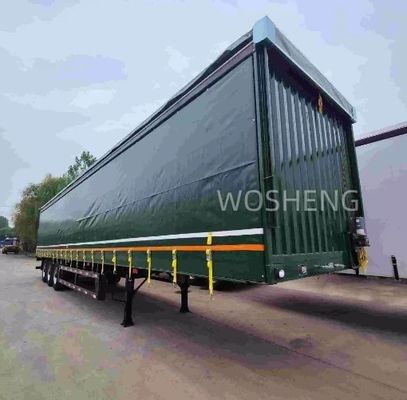 Semi-remolque de 3 ejes, caja de transporte de mercancías, remolque lateral con cortina para la protección de la carga