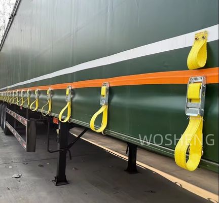 Semi-remolque de 3 ejes, caja de transporte de mercancías, remolque lateral con cortina para la protección de la carga