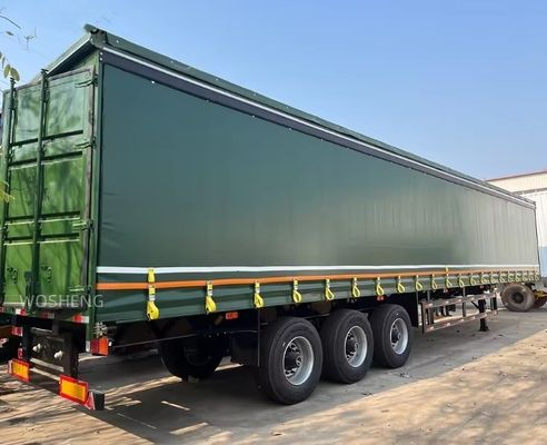 Semi-remolque de 3 ejes, caja de transporte de mercancías, remolque lateral con cortina para la protección de la carga