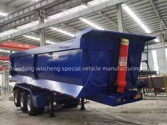Q345B / T700 Acero viga principal 3 ejes azul hidráulico trasero semi remolque para Wosheng