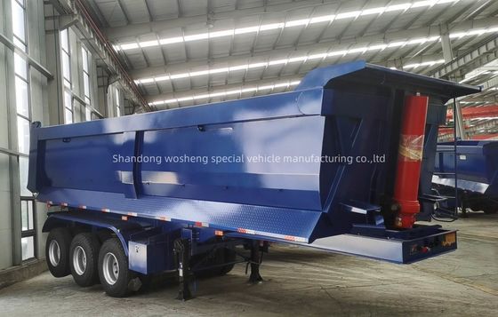Q345B / T700 Acero viga principal 3 ejes azul hidráulico trasero semi remolque para Wosheng