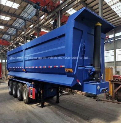 Wosheng 3/4/5 Ejes Azul Hidráulico trasero de descarga Semi remolque Tirador de extremo para transporte