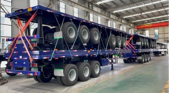 Semi remolque de cama plana de 40 a 60 toneladas con 3 ejes personalizable para el transporte de contenedores
