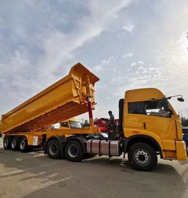 Q345B / T700 Semiremolque de carga hidráulico trasero de acero para transporte de piedra arenisca