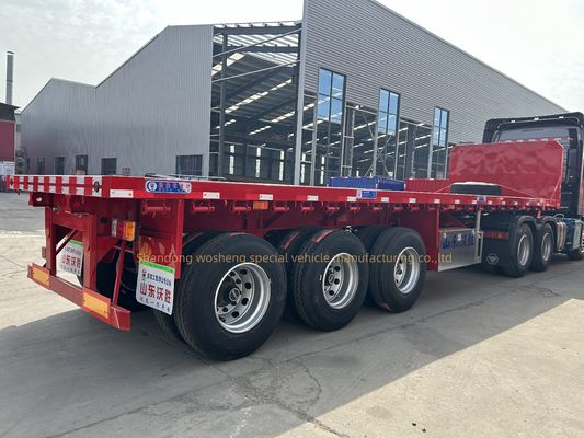 Semiremolque de pie plano de viga principal de acero Q345B duradero para el transporte de contenedores de 20FT 40FT