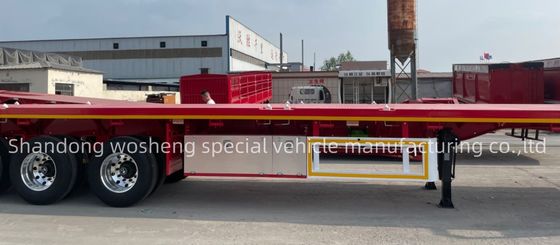Semiremolque de pie plano de viga principal de acero Q345B duradero para el transporte de contenedores de 20FT 40FT