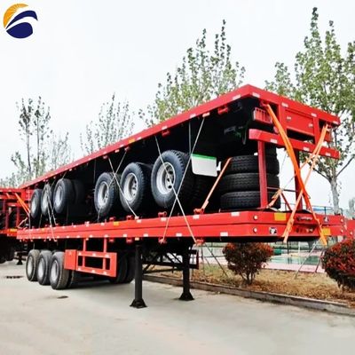 Remolque de camión de cama plana Wosheng con 3.5 &quot;90mm King Pin y 28t Heavy Duty Landing Gear