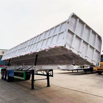 3 ejes de acero de trabajo pesado, tirador lateral, semirremolque para transporte de carga, suspensión aérea