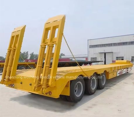 Wosheng 3 Ejes 12 Ruedas Amarillo Baja Cama Contenedor Baja Cama Chasis Cargador Semirremolque