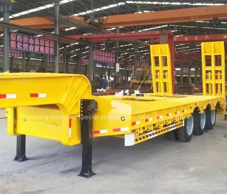 Wosheng 3 Ejes 12 Ruedas Amarillo Baja Cama Contenedor Baja Cama Chasis Cargador Semirremolque