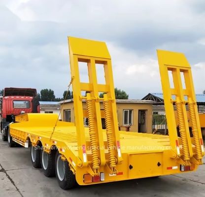 Wosheng 3 Ejes 12 Ruedas Amarillo Baja Cama Contenedor Baja Cama Chasis Cargador Semirremolque