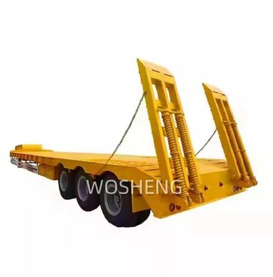 Wosheng 3 Ejes 12 Ruedas Amarillo Baja Cama Contenedor Baja Cama Chasis Cargador Semirremolque