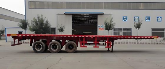 Color personalizado Carga útil de 50 toneladas 20/40 pies Contenedor Entrenador Camión Semi remolque de cama plana