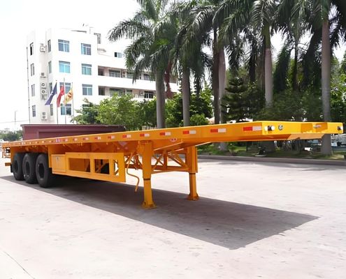 Color personalizado Carga útil de 50 toneladas 20/40 pies Contenedor Entrenador Camión Semi remolque de cama plana