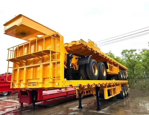 200 toneladas de carga útil máxima Wosheng doble enlace semirremolque de cama plana para el transporte de contenedores