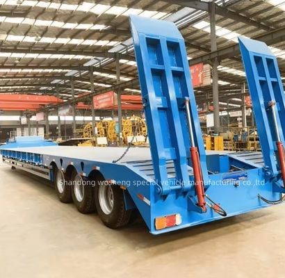 Remolque de camión de 3 ejes Semiremolque hidráulico de lecho bajo para el transporte de equipos pesados