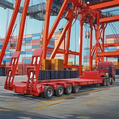Requisitos personalizados Semirremolque Rojo Remolque de cama baja de 3 ejes Cargador de cama baja de 60 toneladas Lowboy