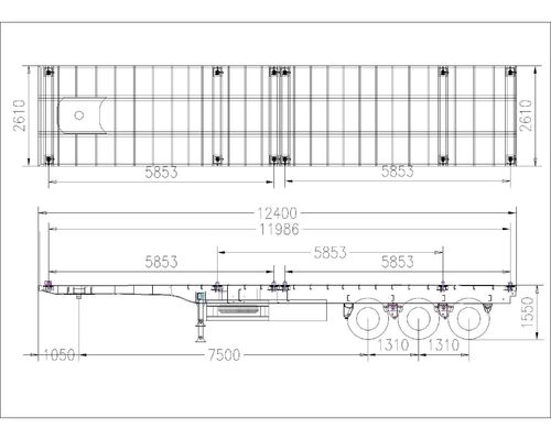 3 Ejes 60-80 toneladas 20-45 pies Contenedor de lecho plano Semirremolque con y carga útil máxima 50000 kg