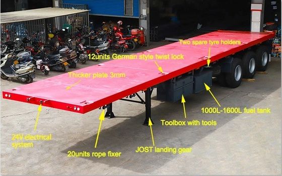 Contenedor de cama plana Semi remolque 40FT 45FT 48FT Rim 9.00-22.5 opcional 12400*2610*1550mm