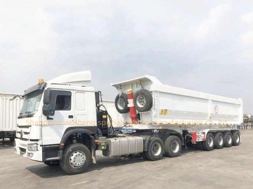 Semi remolque trasero de descarga de 60T de capacidad de forma cuadrada para el transporte de grano de piedra arenisca