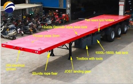 Contenedor de cama plana de 40 pies Semi remolque de cama plana con 2 o 3,5 &quot; King Pin y 3 o 4 ejes