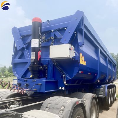 4 Ejes Semi remolque hidráulico trasero con extremo de descarga con inclinación para el transporte de grano de piedra arenisca