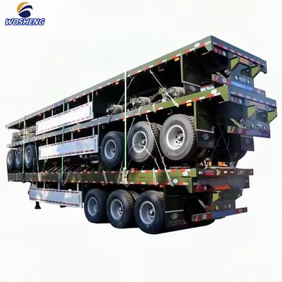 4 Ejes 20FT 40FT Semi remolque de camión de cama plana Contenedor Semi remolque con neumáticos 12R22.5