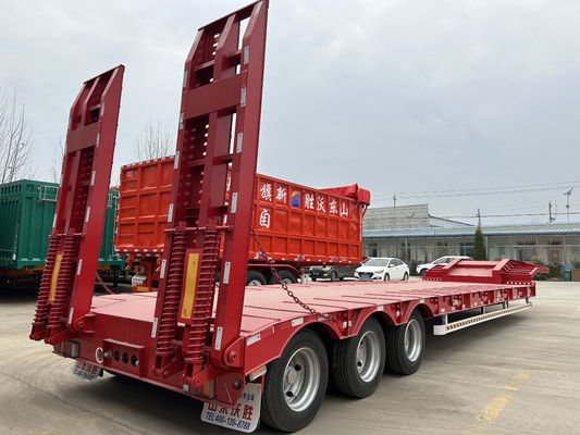 Acero 40-100TON camión de contenedores remolque de cuello de ganso cargador bajo semirremolque con 4 ejes