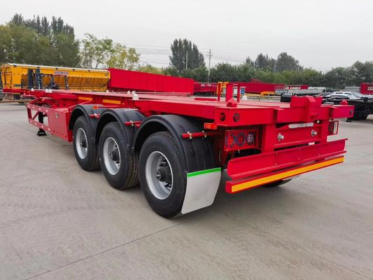 50T 3 Contenedor de Eje Esqueleto Semirremolque con 9.0-20 * 12pcs 90 Rim en Rojo y Amarillo