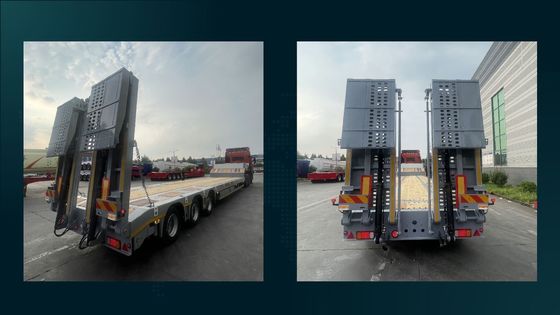 Semiremolque de carga baja de trabajo pesado con 3 ejes duraderos Remolque de carga de escalera hidráulica