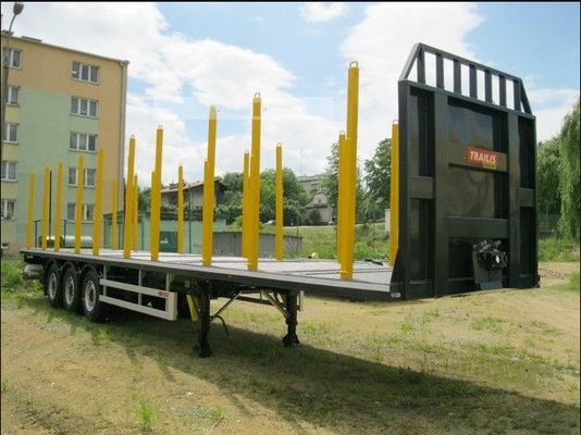 Plataforma de transporte de maderas de madera de 3 ejes Semirremolque de madera de suelo plano