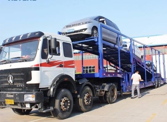 Semi-remolque de transporte de vehículos de acero de 2 o 3 ejes transportador hidráulico de vehículos con neumáticos 12R22.5
